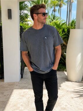 Tommy Bahama Relax Gray Pima Cotton Pocket Tee XXL 🌴🩶